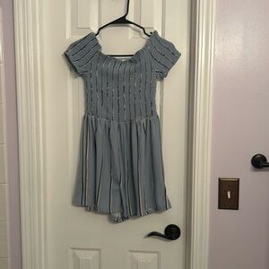 Off the shoulder blue striped mini dress size small